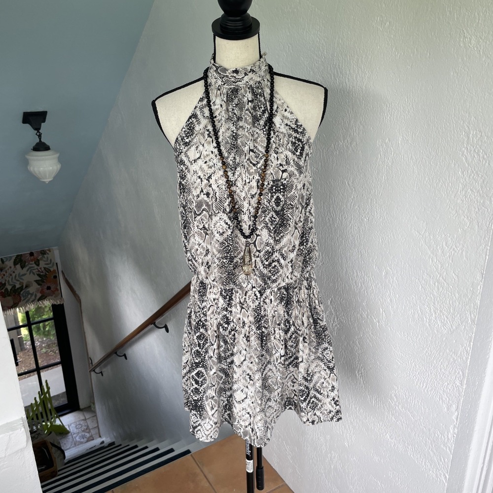 Do+Be Mock Neck Sleeveless Drop Waist Dress Snakeskin‎ Print Cream Size Small